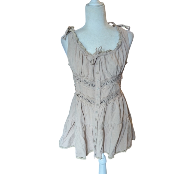 Kayla's Armoire linen blend boho steampunk corset like embroidered top sz L - Picture 9 of 9